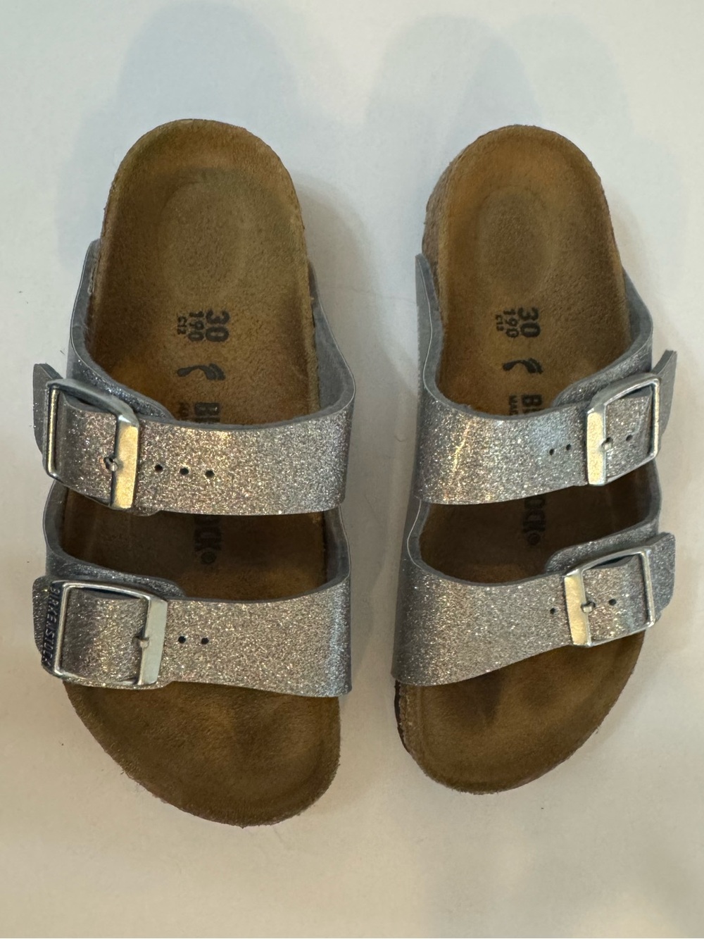 Kids Silver Glitter Buckle Slide Sandals